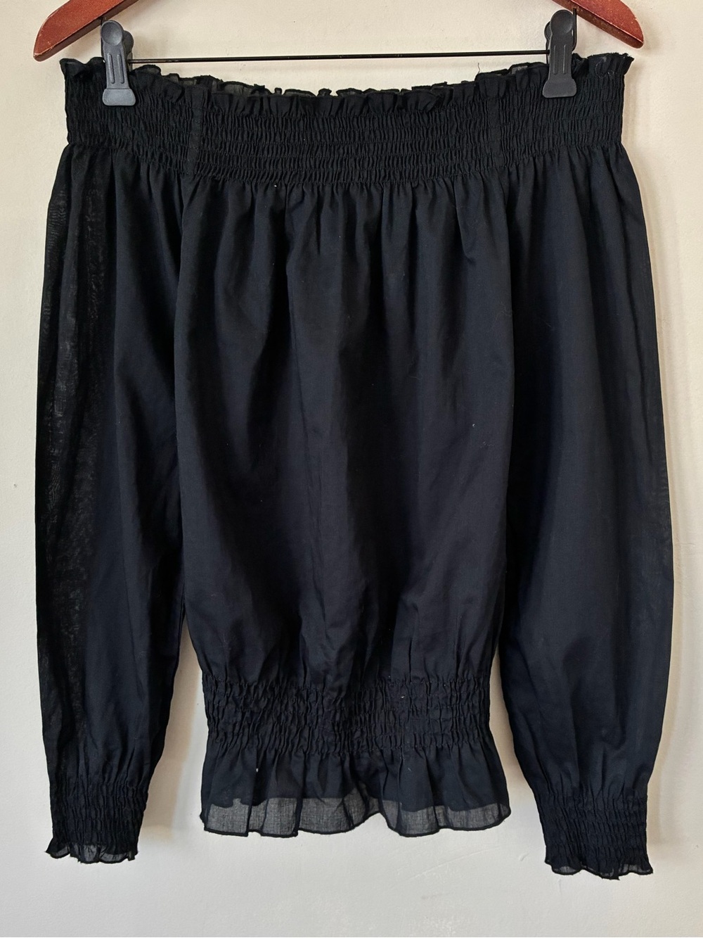 The Limited Black Off The Shoulder Smocked Cotton Blouse Top Small Minimalist